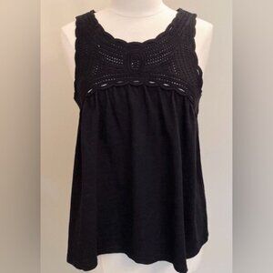 Design 365 Black Crochet Lace Sleeveless CottageCore Babydoll Tank Top Size L
